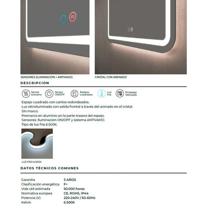 Espejo con sensor y luz led Grecia - Thebath