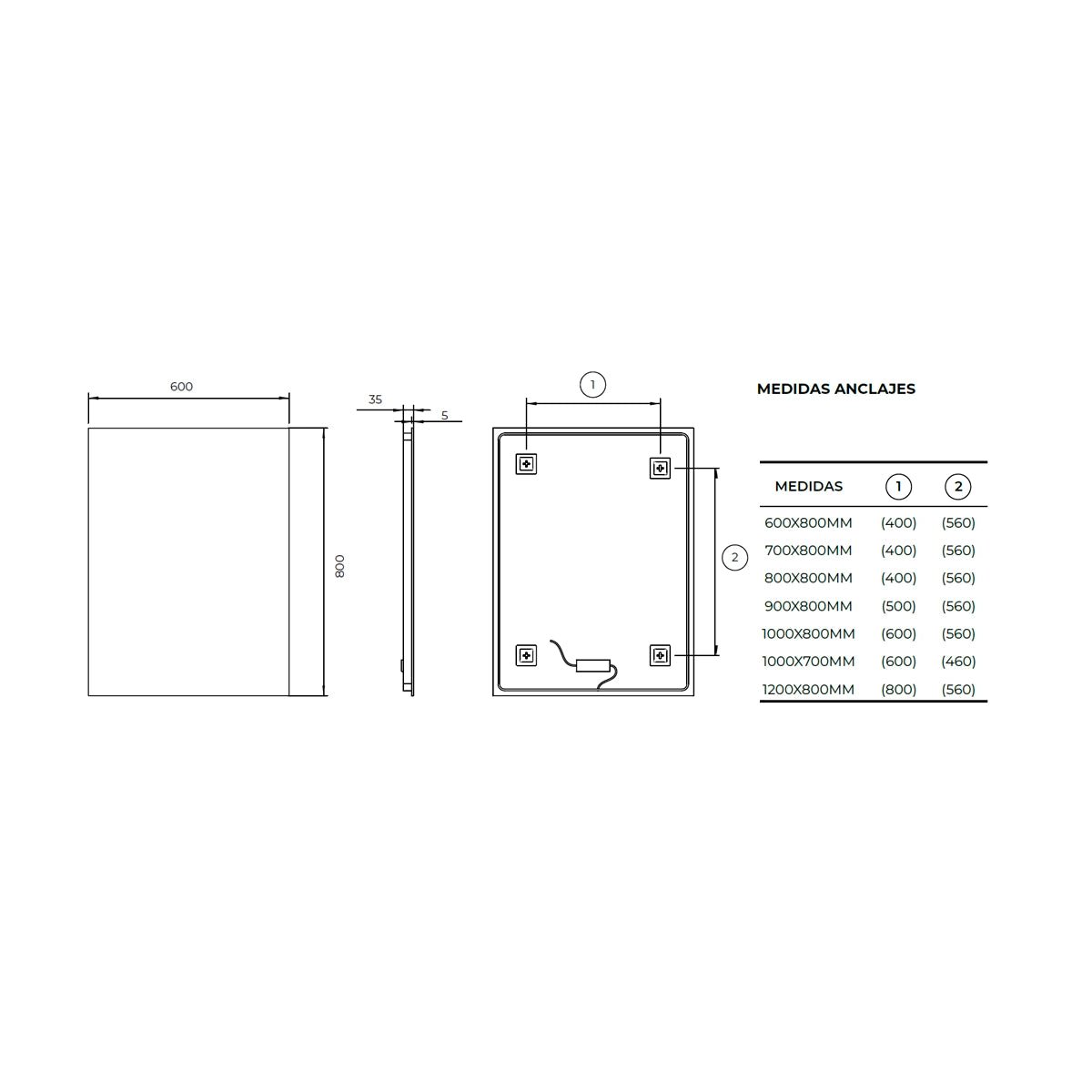 Espejo cuadrado con luz led Suecia - Thebath