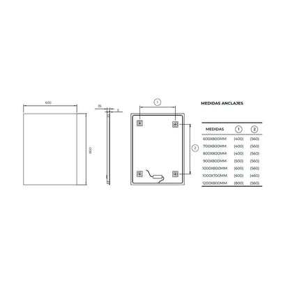 Espejo cuadrado con luz led Suecia - Thebath