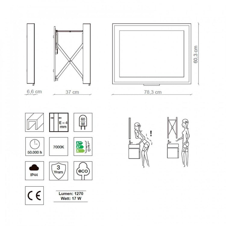 Miroir extensible Led rectangulaire