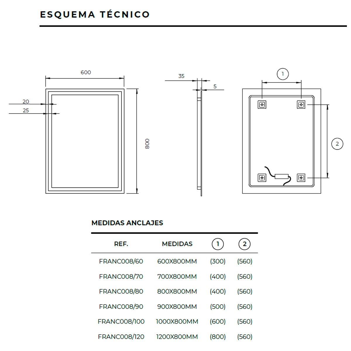 Espejo luz frontal Francia - Thebath
