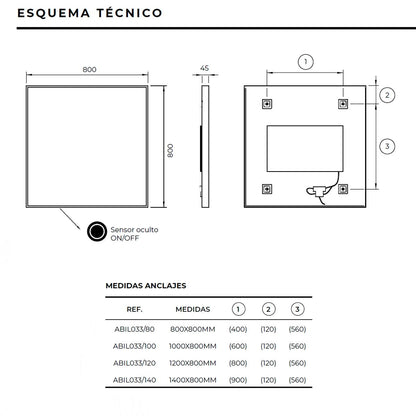 Espejo luz led integrada Ability negro - Thebath