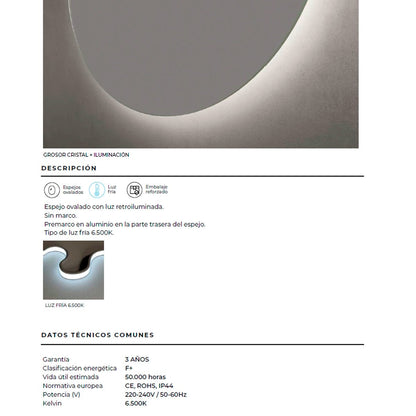 Espejo ovalado con luz led Oval - Thebath