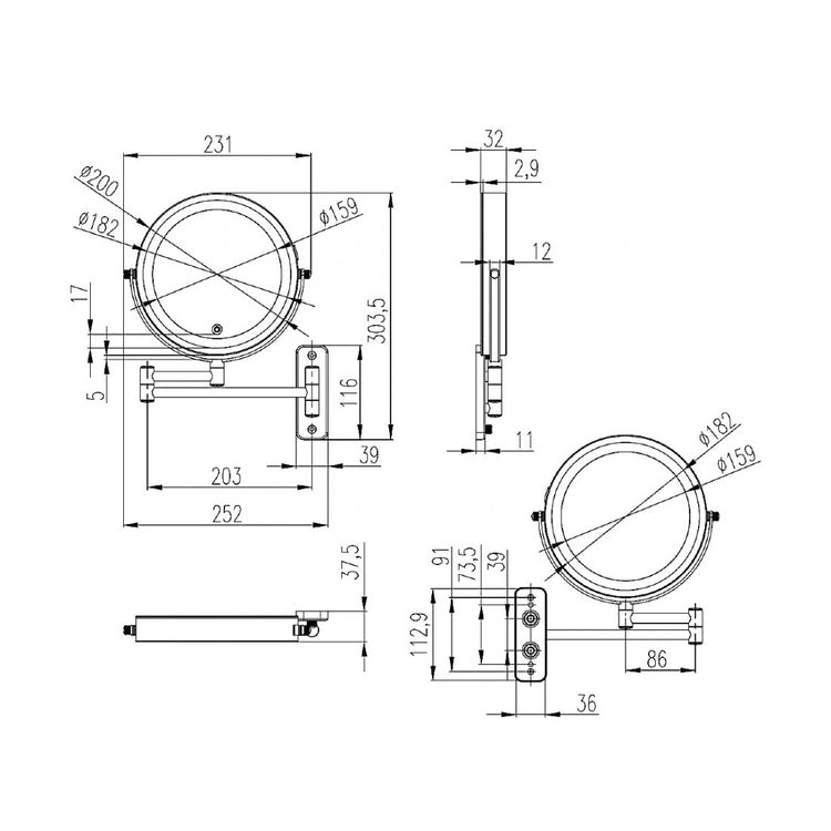 Miroir rond grossissant 5x avec bras et lumière