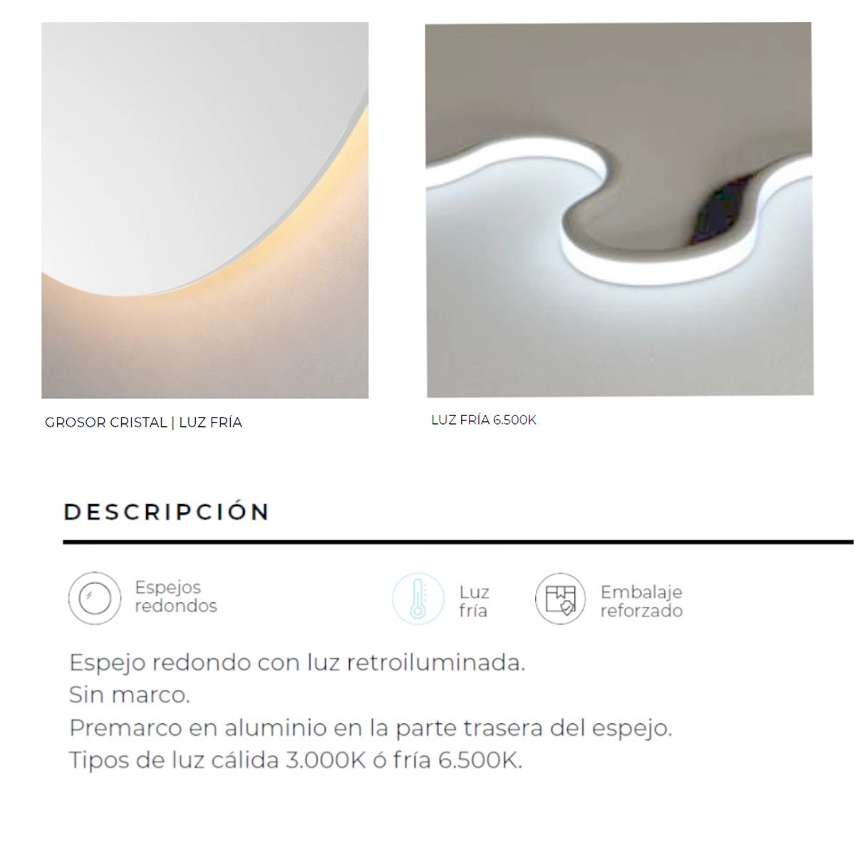 Espejo redondo con luz led Oporto - Thebath