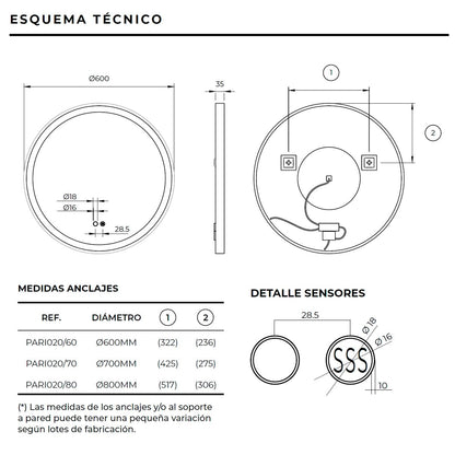 Espejo redondo con luz París - Thebath