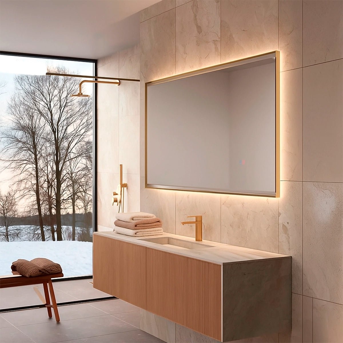 Espejo retroiluminado California oro cepillado - Thebath