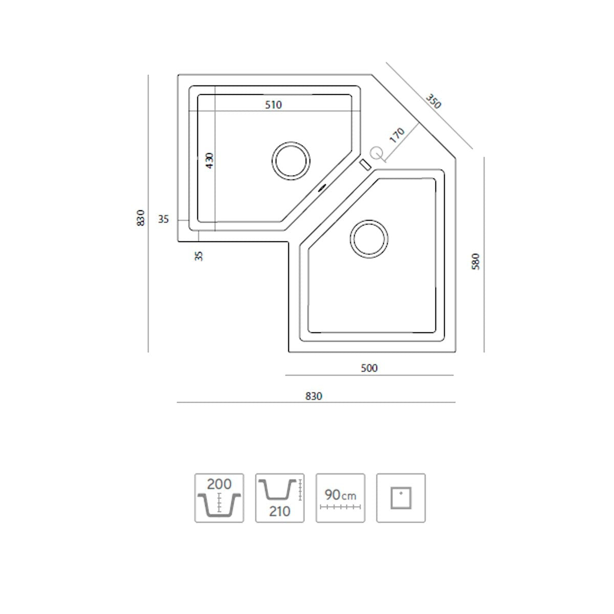 Fregadero de esquina granito Supreme E830 - Thebath