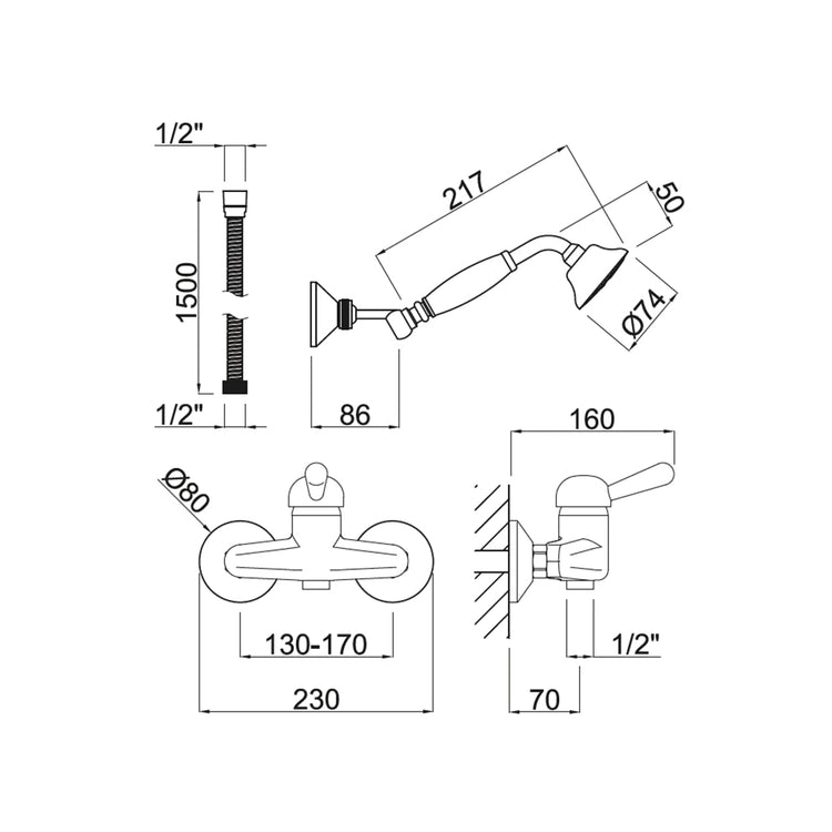 Robinet vintage de douche Carmen