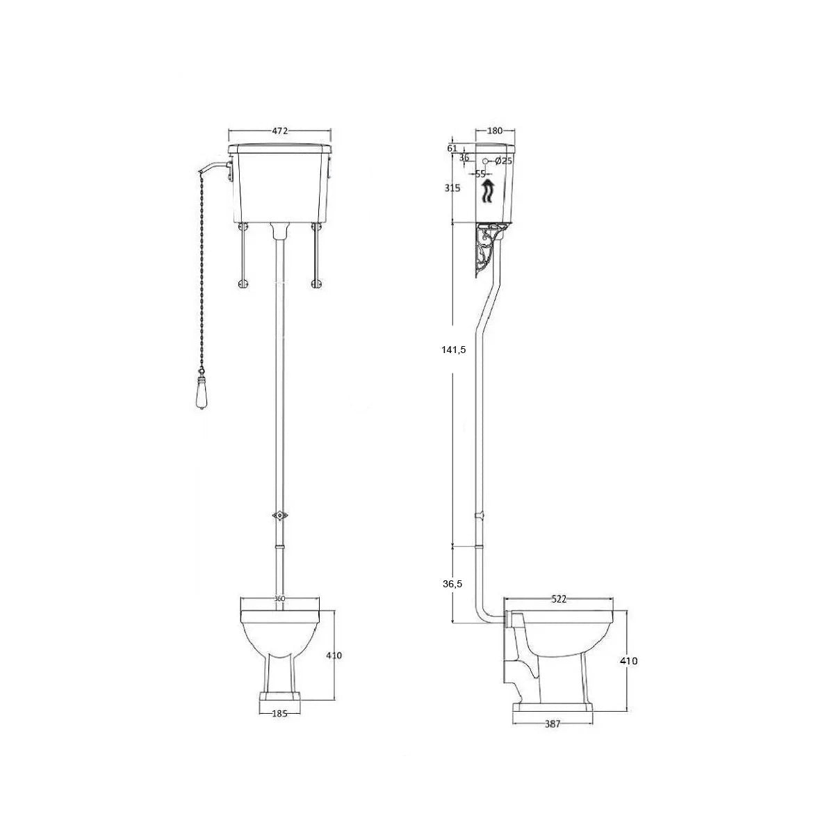 Inodoro clásico tanque alto York + Lavabo con pedestal York - Thebath