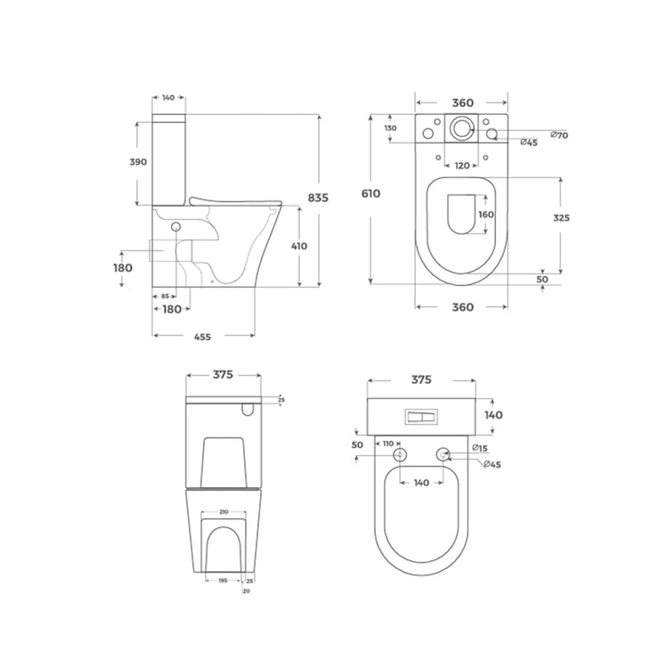 WC à réservoir bas Bolonia Rimless mat