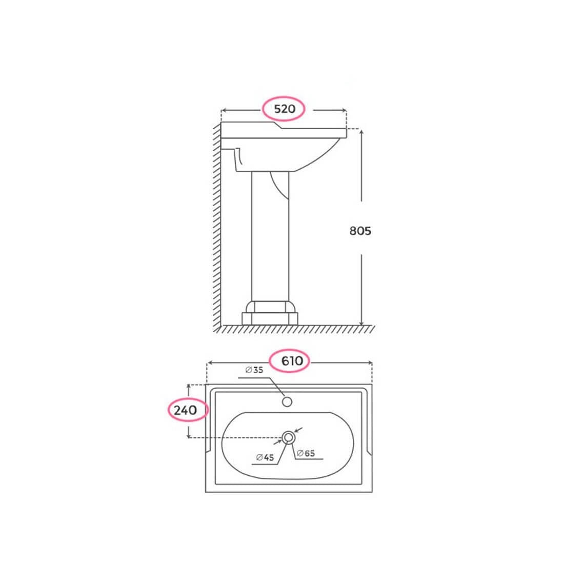 Lavabo vintage modelo Atenas con pedestal