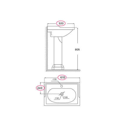 Lavabo vintage modelo Atenas con pedestal