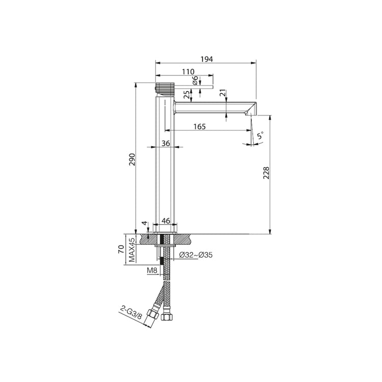 Mitigeur de lavabo à bec haut Firenze