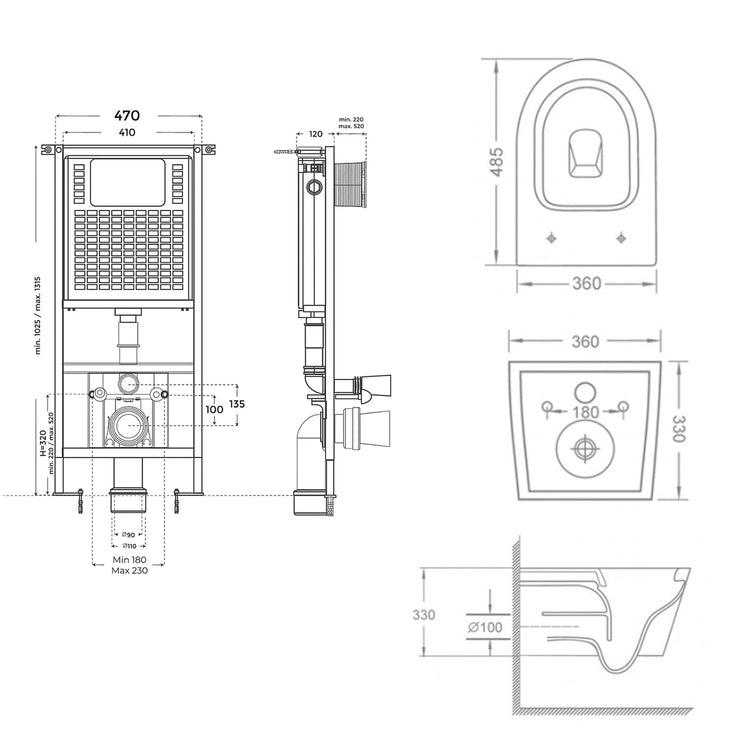 Pack suspendu réservoir à encastrer + WC Suspendu Hada