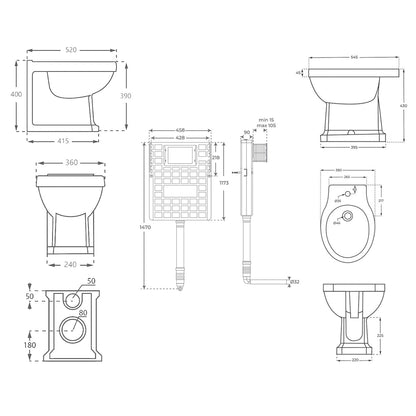 Pack inodoro compacto York Style + Cisterna empotrada compacta + Bidet York - The Bath