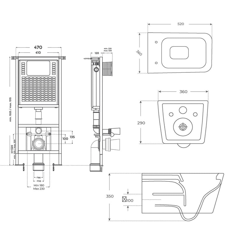 Pack WC mat Florence + réservoir intégré suspendu