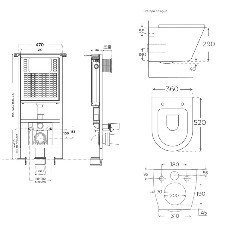 Pack WC suspendu gris mat Venecia + réservoir encastré