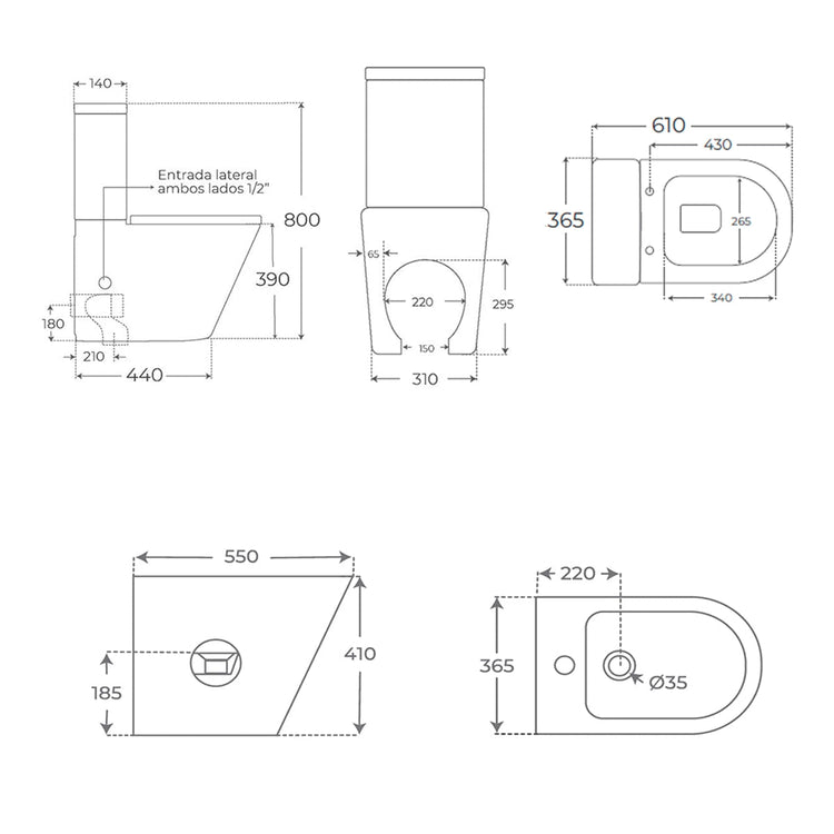 Pack WC réservoir bas + bidet gris mat Venecia