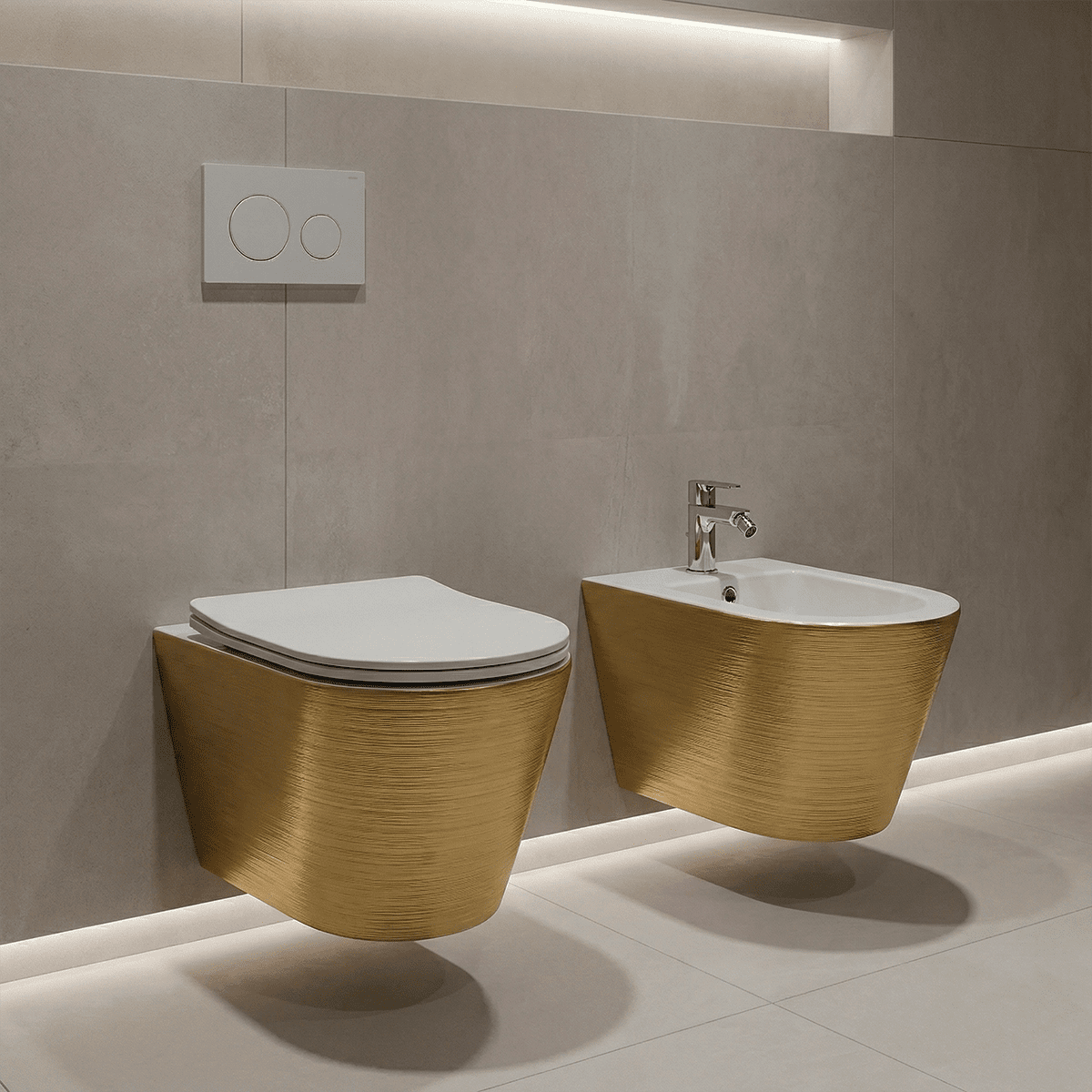 Pack inodoro y bidé suspendido Umbra Oro - Blanco - The Bath