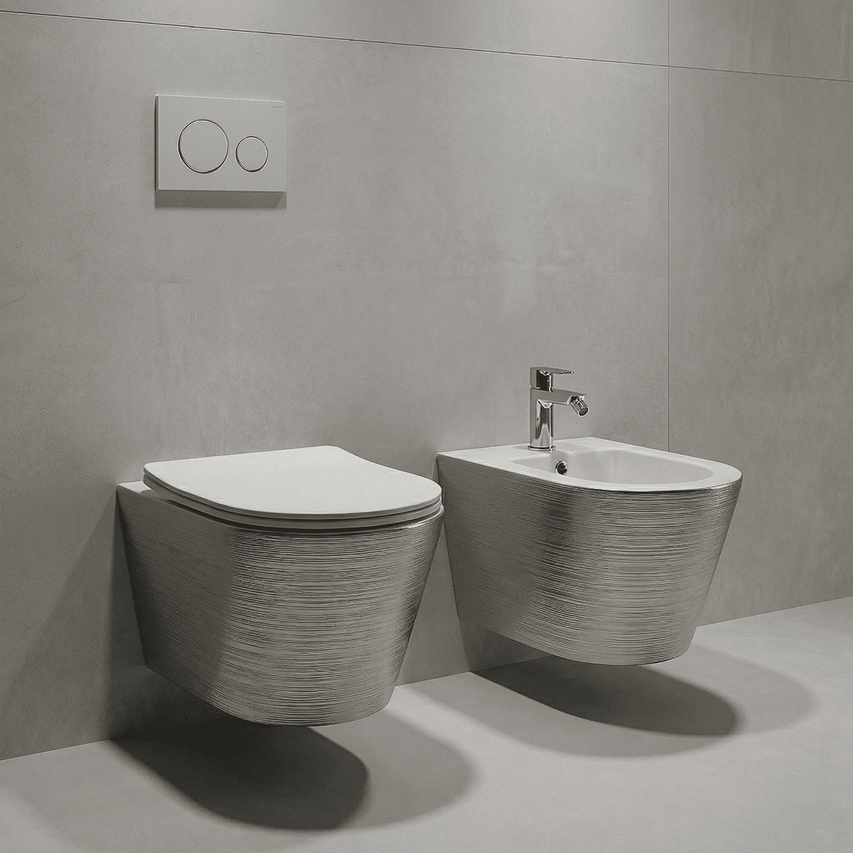 Pack inodoro y bidé suspendido Umbra Plata - Blanco - The Bath