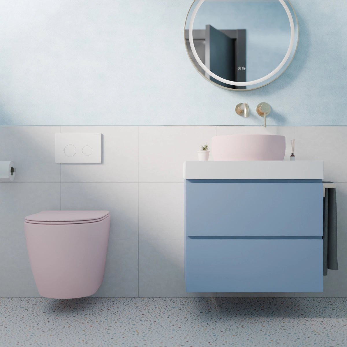 Pack Inodoro y Lavabo Redondo Rosa Jana - Thebath