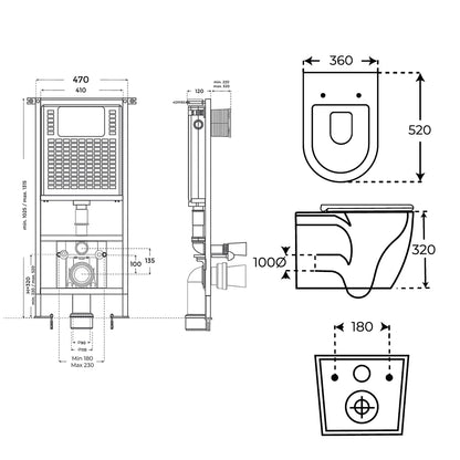 Pack suspendido cisterna empotrada + Wc Suspendido Azores Rimless - The Bath