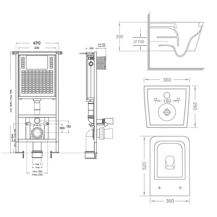 Pack suspendu réservoir à encastrer + WC suspendu Corvo Mate