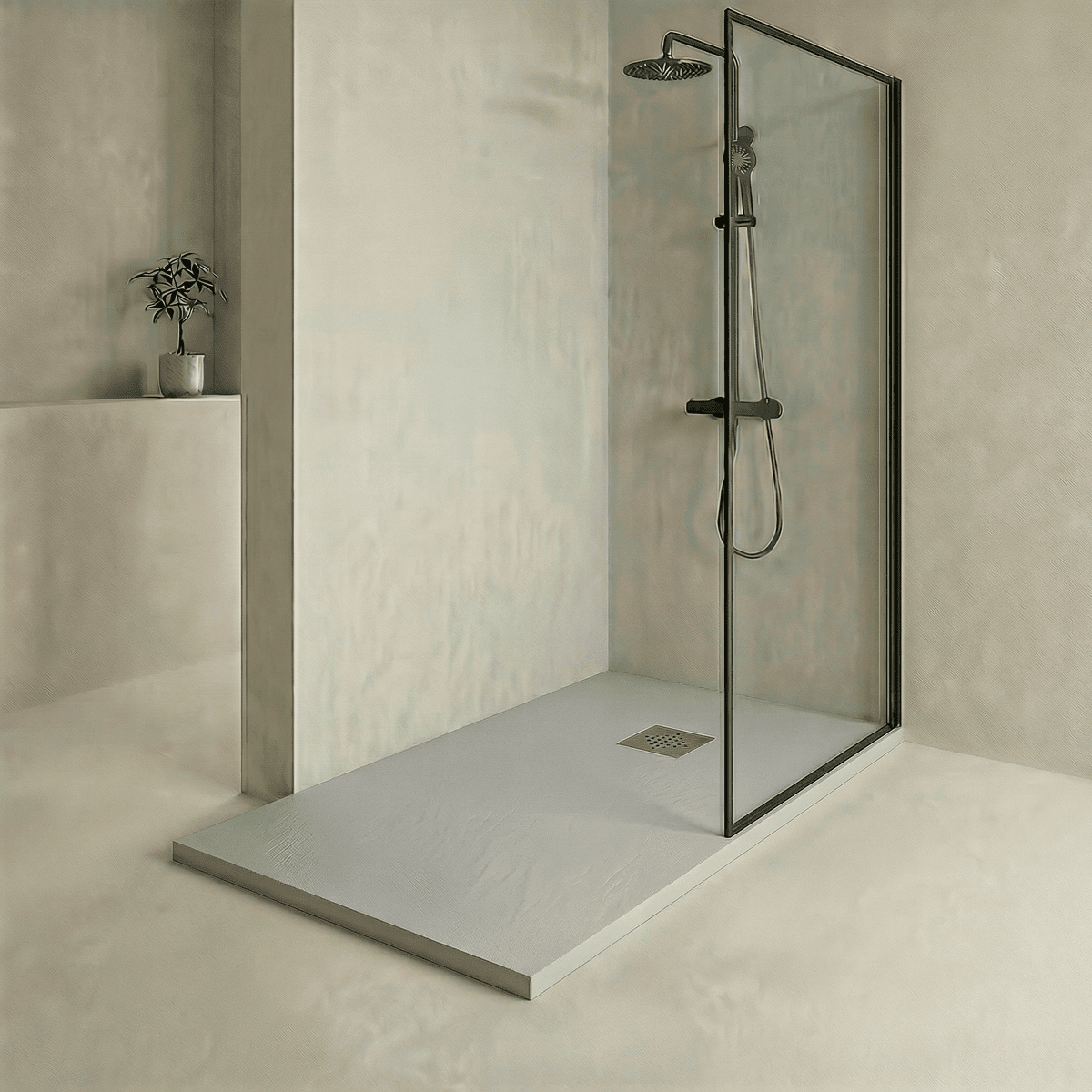 Plato de ducha gris de resina Esencial - The Bath