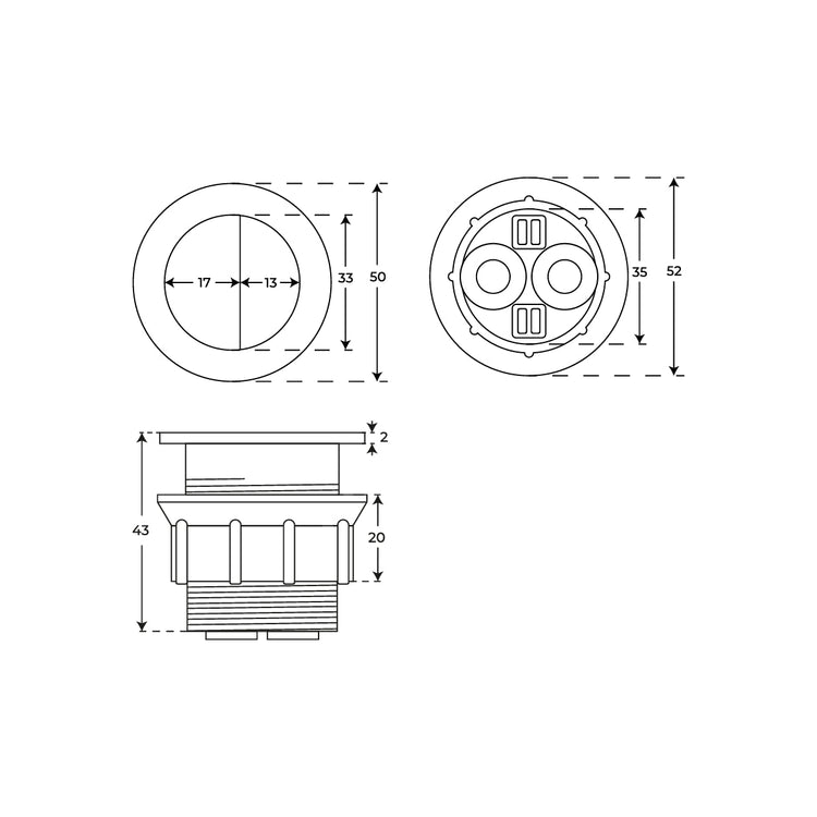 Bouton de toilette pour réservoir bas 50 mm