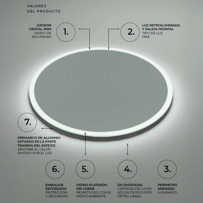 Miroir rond avec lumière led Belgia