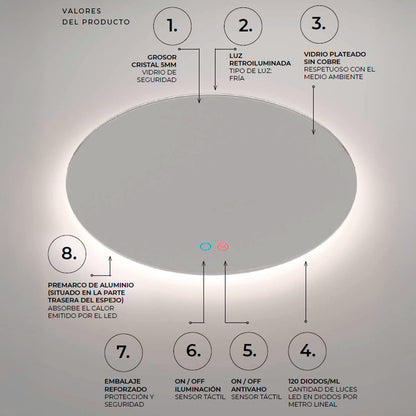 Miroir moderne avec lumière led de Lisbonne