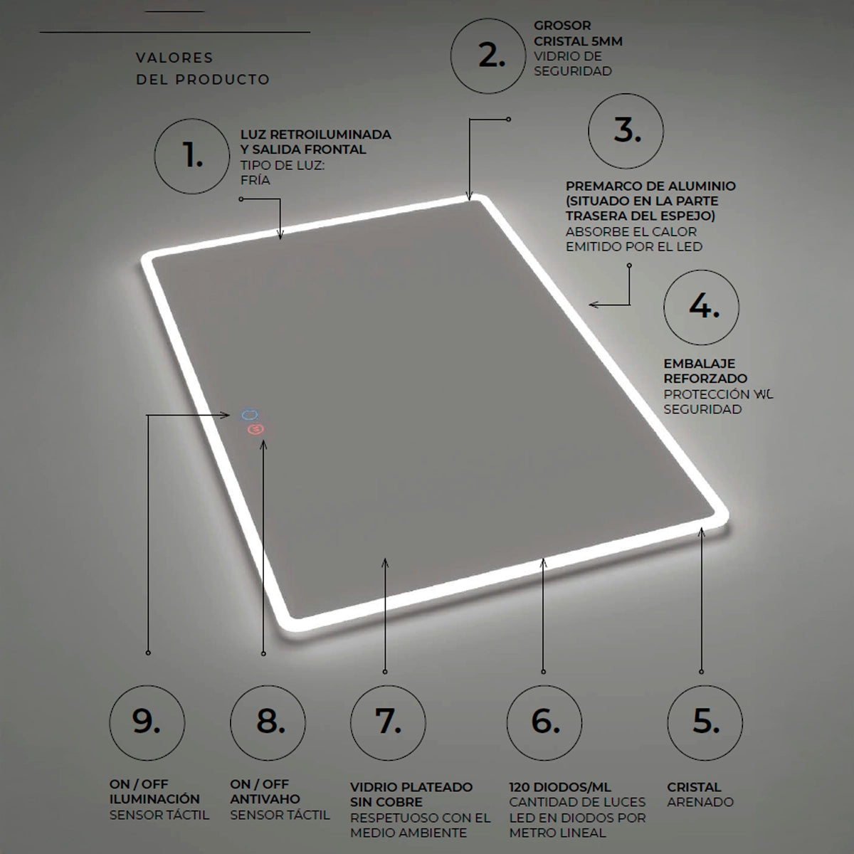 Miroir aux bords arrondis Praga