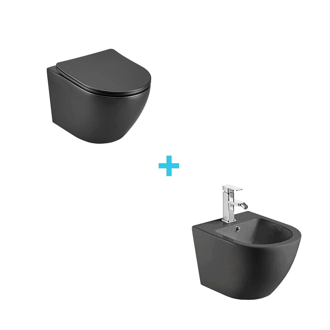 Pack inodoro y bidé suspendido negro mate Zurca - Thebath